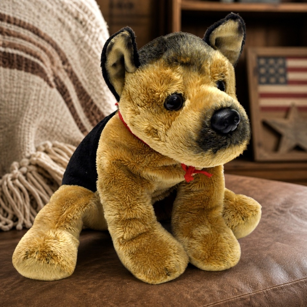 FAO Schwarz German Shepherd Puppy Dog Plush Red Bandana Brown Black 12 inch